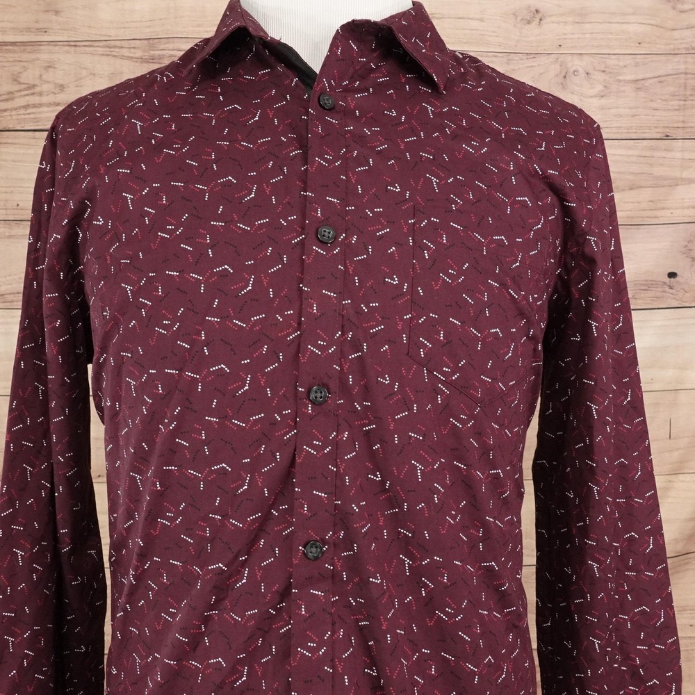 Axist Shirt Mens XL Red Geometric Long Sleeve Button-Up Cotton Blend Pocket